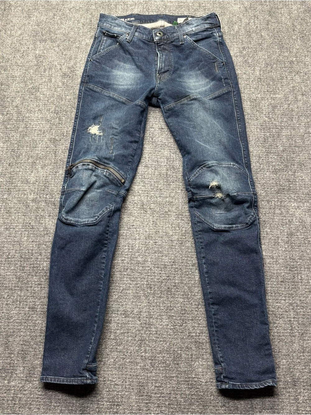 G-Star RAW Jeans Mens 28x32 Blue 3D Zip Knee Skinny Restored Denim Distressed